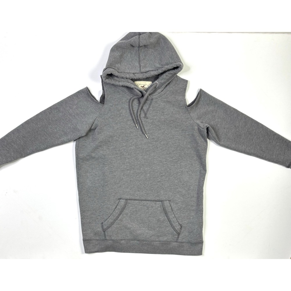 Hollister Hoodie Women's Medium Cut Out Shoulders Gray Sweatshirt Pullover - Picture 10 of 11